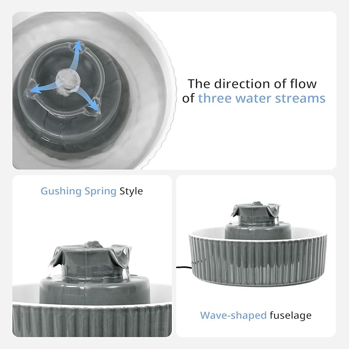 Ceramic Cat Water Fountain, 2.1L/71oz Cupcake Pet Water Fountain for Cats and Dogs, Automatic Pet Drinking Fountain with Pump, Filter & Foam (Dark Grey)