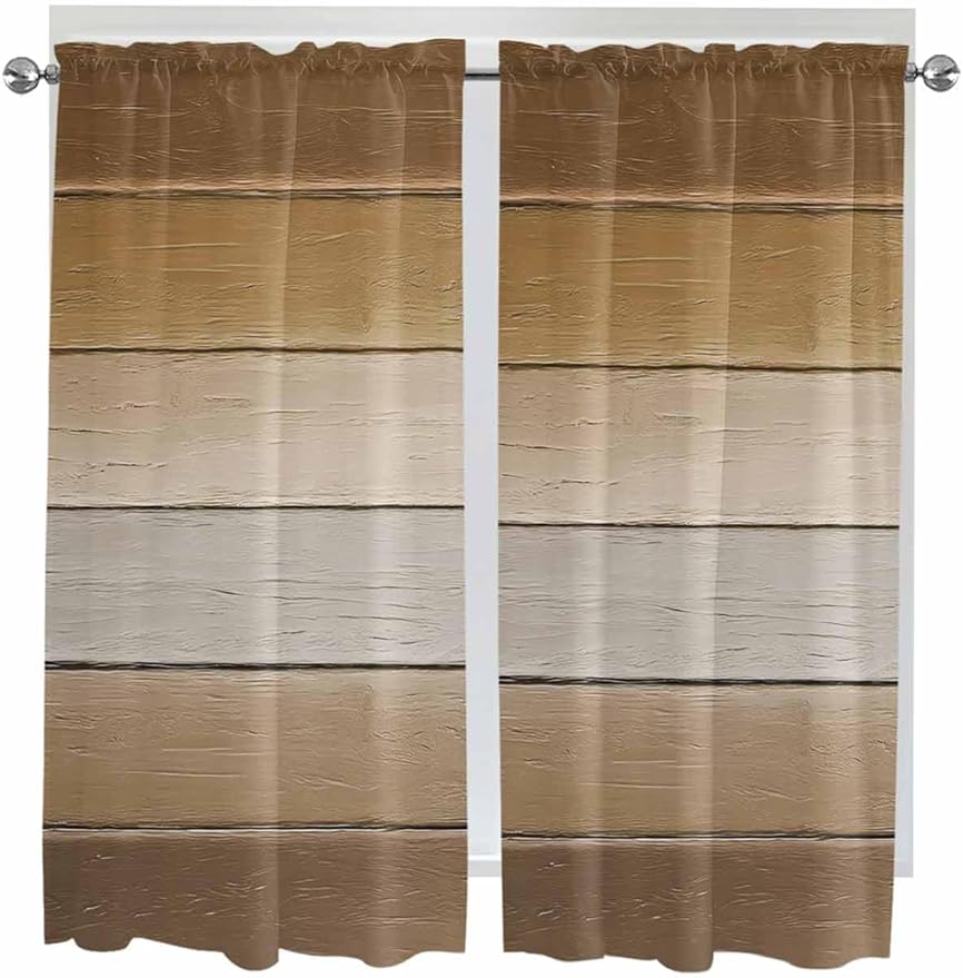 Vintage Brown Gradient Wood Grain Window Valance Curtains, Farmhouse Wood Barn Light Filtering Kitchen Valance with 3-inch Rod Pocket for Living Room Bathroom Bedroom,2 Panel,42x63In