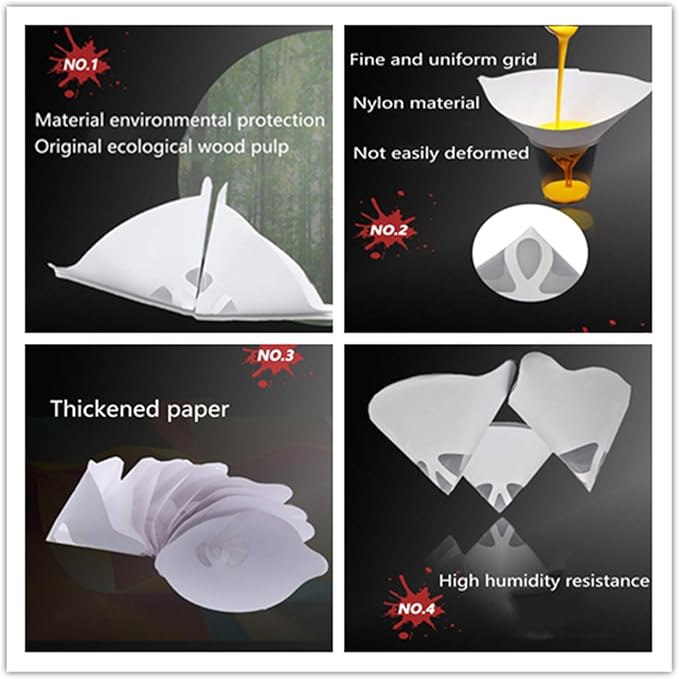 100PCS of Paper Paint Strainers with 100 μm Filter Tips and 1 PCS Stretch Silicone Funnel, Filter Tip Cone Shaped Nylon Mesh Funnel W/Hooks&paint resin filter
