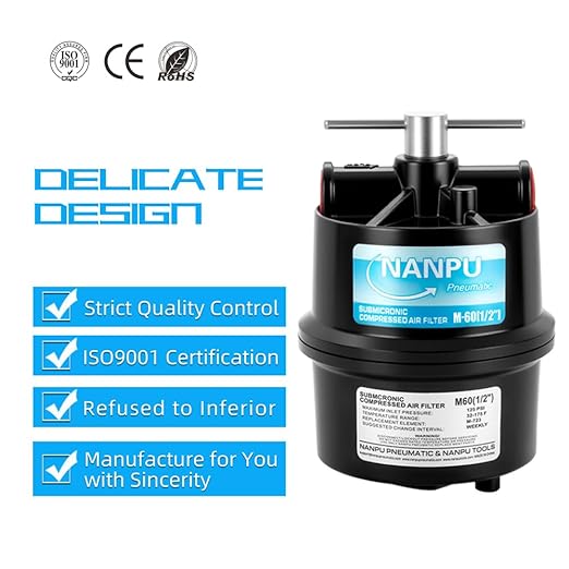 NANPU 1/2" NPT Sub-Micronic Compressed Air Filter Kit – 0.01 Micron Filtration for Spray Guns, Air Tools & CNC – Industrial Moisture & Oil Removal, 100 CFM
