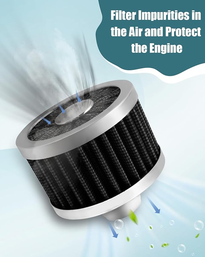 2PCS Car Air Filter Fit for Vehicles with 23mm Air Intake, High Flow Vent Valve Cover Breather Filter (Black)