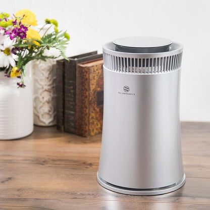 Air Purifier for Home Large Room – 5-in-1 HEPA Filter System, Covers Up to 500 Sq Ft for New Home for Allergies, Pets, Smoke, Remove Dust & Odor, Quiet, High Filtration Efficiency – SILVERONYX, Silver