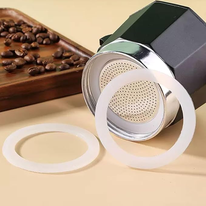2 Pcs Filter with 3 Pcs Silicone Gasket Seals for 3 Cup Stovetop Espresso Coffee Maker Replacement Parts for DITOSH Aluminium Moka Pot