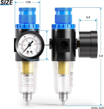 TAILONZ PNEUMATIC 1/4 Inch NPT AFR2000 Air Filter Pressure Regulator Kit（0 to 145 Psi）5 Micron Brass Element Air Tool Compressor Filter with Gauge