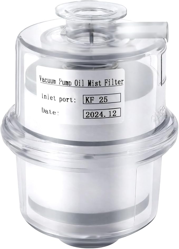 95% Efficiency Oil Mist Filter, Vacuum Pump Filter with KF25 Flange & Drain Pipe, for Pumps ≤2.11Gal/s