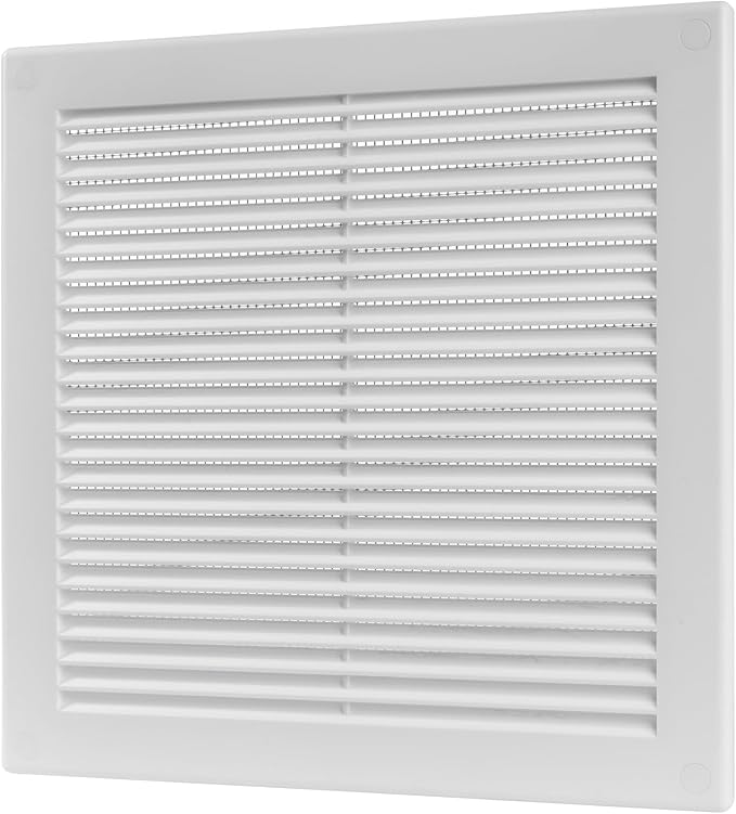 Vent Systems 8" x 8" (Opening Dimensions) White Plastic Soffit Vent Cover - Durable Flat Square Air Vent Grille with Mesh Screen - Weather Resistant Ventilation Grill, Wall & Ceiling, Indoor & Outdoor
