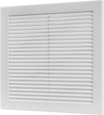 Vent Systems 8" x 8" (Opening Dimensions) White Plastic Soffit Vent Cover - Durable Flat Square Air Vent Grille with Mesh Screen - Weather Resistant Ventilation Grill, Wall & Ceiling, Indoor & Outdoor