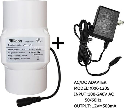 3 Inch Inline Duct Fan 53 Cfm Extractor Fan 12V Plastic Blower Air Exhaust Diffuser Fans for Carbon Filter Vents Grow Tents Basements (Color : NO Adjustable Speed, Size : 14w)