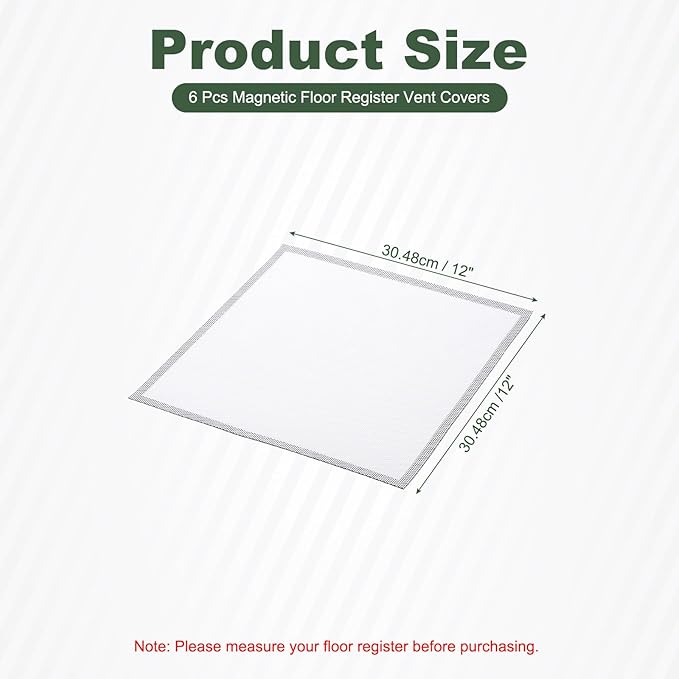 YOKIVE 6 Pcs Magnetic Floor Vent Covers, Floor Register Cover PVC Mesh Air Vent Screen Filters, Great for Home Floor, Wall, Ceiling, Catch Debris Hair Dust (White, 12-Inch x 12-Inch)