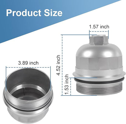 Fuel Filter Housing Cap 134001 Replacement for Chevy Cruze Silverado 2500HD 3500HD Replacement for GMC Sierra 2500HD 3500HD Duramax 6.6L L5P 2017-2024 Billet Aluminum Silver