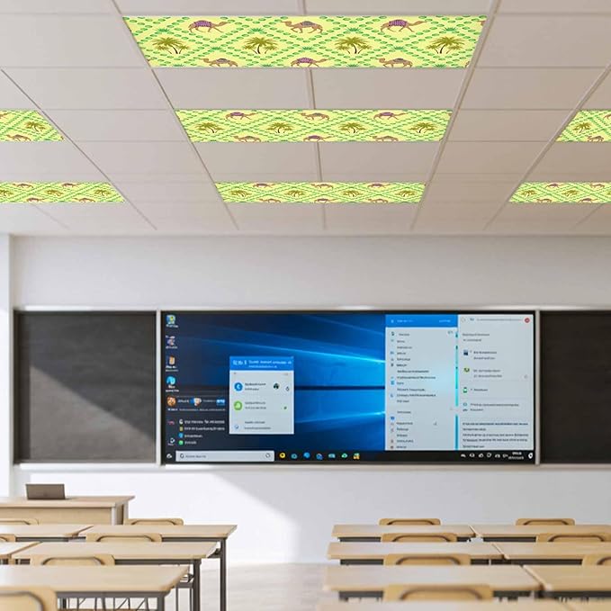 4 Pack Fluorescent Light Cover, Desert Sand Camels Light Covers for Ceiling Lights, Palm Trees Tropical Plants Polka Dot Yellow Magnetic Lights Filters Ceiling Shade for Classroom/Office - 4 x 2 Feet