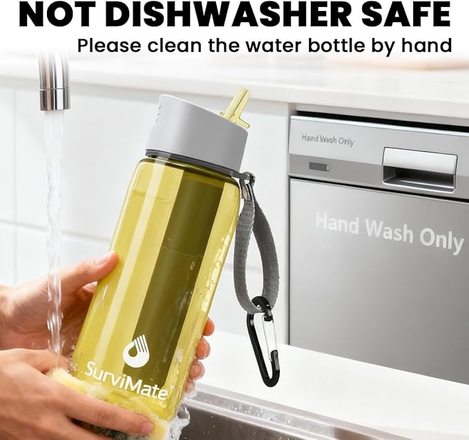 SurviMate 5-Stage 0.01μm Ultra-Filtration Filtered Water Bottle, BPA-Free Material, NSF/ANSI 42&372 Certified, Portable Water Filter Bottle for Survival, Camping, Hiking, and Emergency Use