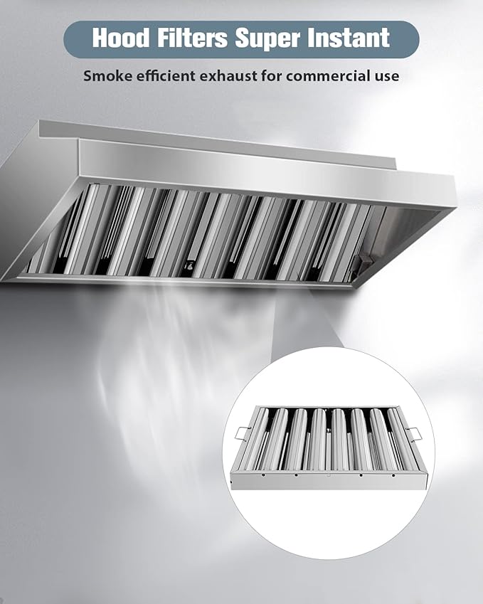 Hood Filters 430 Stainless Steel 19.5W x 19.5H Inch, 7 Grooves Commercial Hood Filters, Commercial Kitchen Range Hood Filter for Grease Rated Commercial Kitchen Exhaust Hoods, 6 Pack