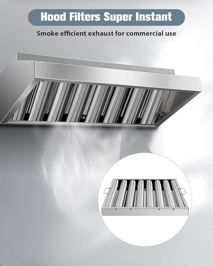 Hood Filters 430 Stainless Steel 19.5W x 19.5H Inch, 7 Grooves Commercial Hood Filters, Commercial Kitchen Range Hood Filter for Grease Rated Commercial Kitchen Exhaust Hoods, 6 Pack
