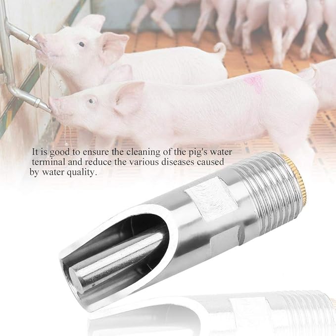 Automatic Pig Drinkers, 5 Pieces Thread Stainless Steel Automatic Pig Nipple Fountains Waterers with Copper Hat Duck Nozzle for Sows Piglets Drinking Water