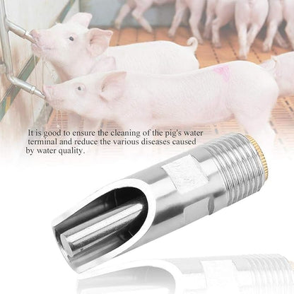 Automatic Pig Drinkers, 5 Pieces Thread Stainless Steel Automatic Pig Nipple Fountains Waterers with Copper Hat Duck Nozzle for Sows Piglets Drinking Water