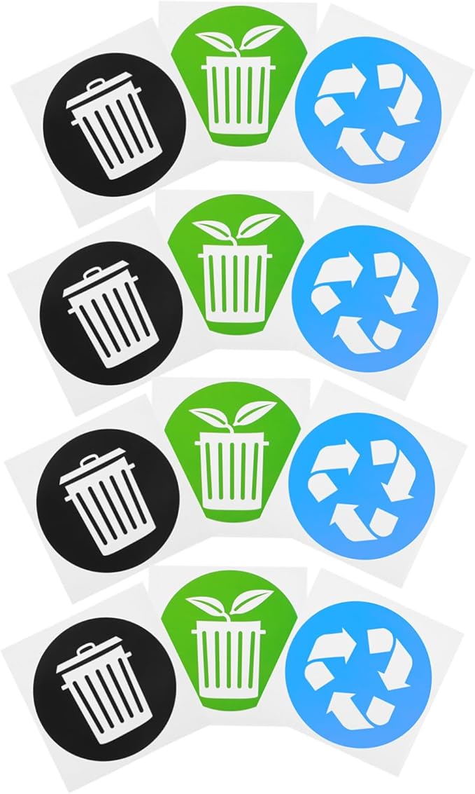 DOITOOL 12pcs Trash Can Recycling Labels Garbage Bin Stickers for Easy Waste Sorting Self-Adhesive Decals for Indoor Outdoor Use
