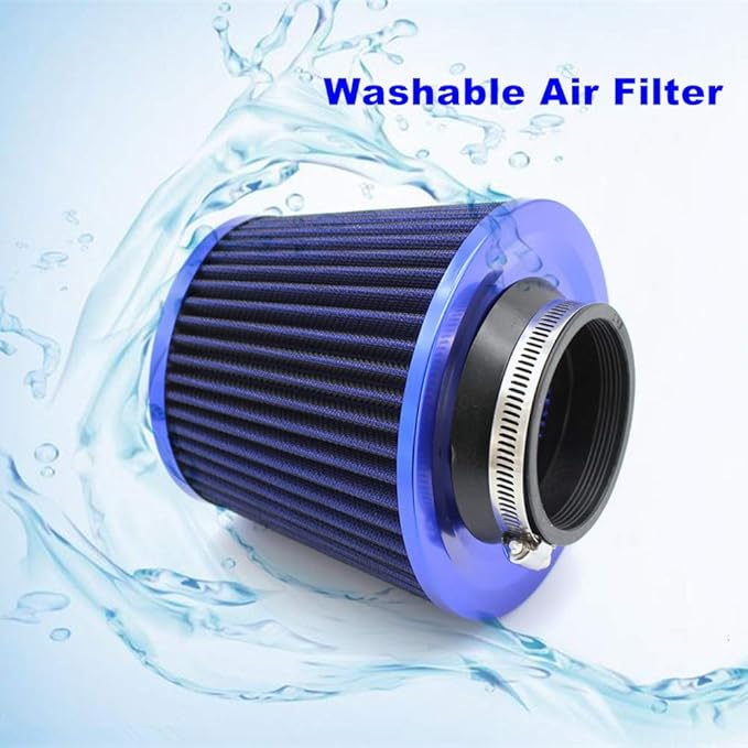 Cone Air Filter 3 Inch Inlet, Clamp-on 76mm/3" Cold Air Intake Filter, Washable Universal Car air filter-Blue