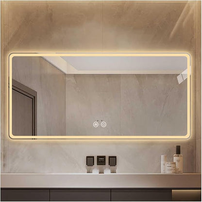 Bathroom Mirror with LED Lights，Smart Illuminated LED Bathroom Mirror，Energy-Saving LED Smart Mirrors，LED Mirror for Bathroom，with Demister Pad and Smart Touch Switch(H70*W90cm/H27.6*W35.4IN)