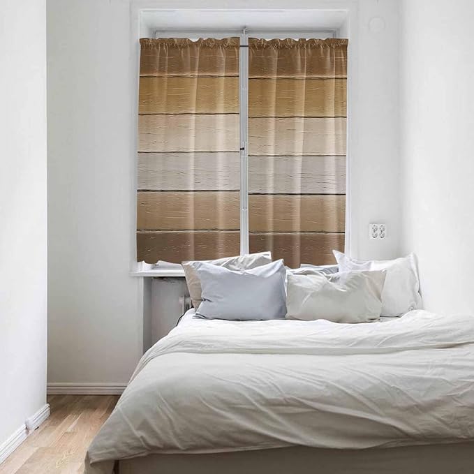 Vintage Brown Gradient Wood Grain Window Valance Curtains, Farmhouse Wood Barn Light Filtering Kitchen Valance with 3-inch Rod Pocket for Living Room Bathroom Bedroom,2 Panel,42x63In
