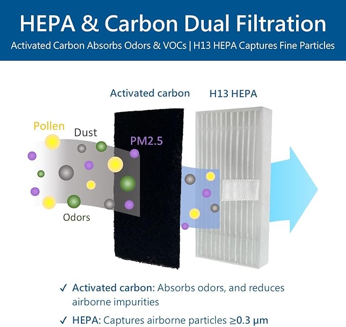 x6 H13 HEPA & x24 Active-Carbon Filter Set (Purifier Excluded). Prevent PM2.5, dust, and Reduce Light Odors. for Respirator PMPR-3SH mask. for Woodworking, Construction Work, Sanding, DIY.