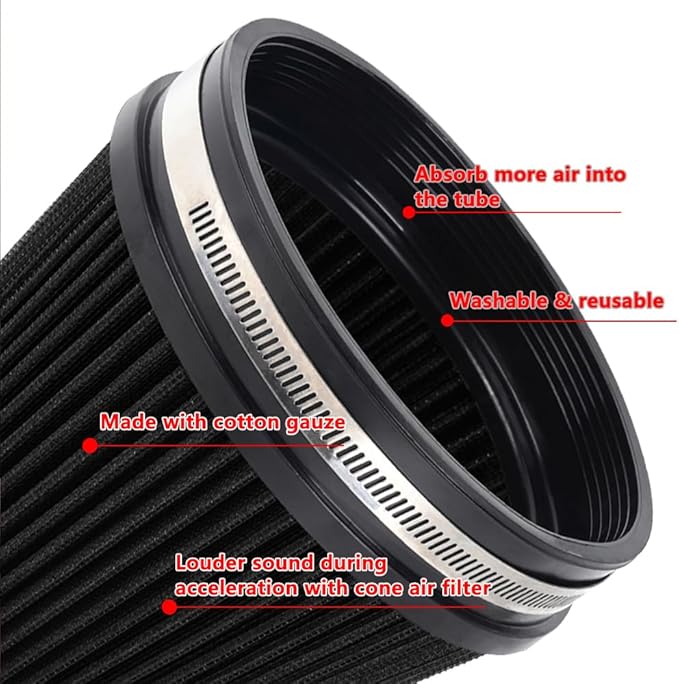6" Inlet Cold Air Intake Filter Cone Replacement Performance Washable Clamp-On Dry Air Filters Black (6" Tall)