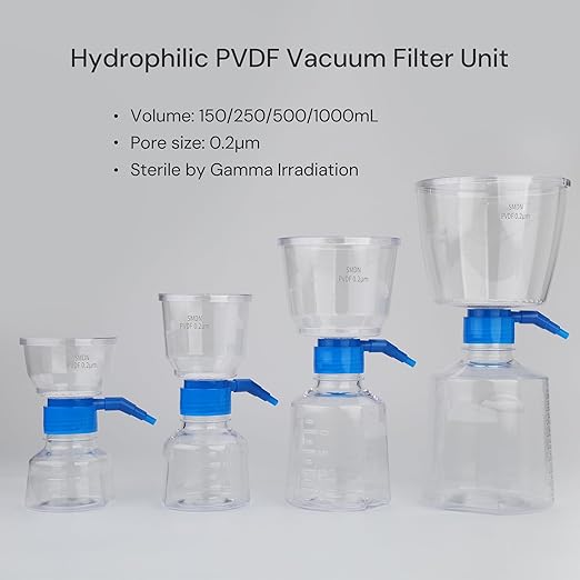Pack of 4 Diposable Vacuum Filter Units 1000mL 0.2μm PVDF Hydrophilic Membrane