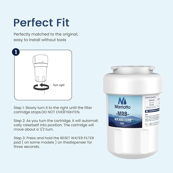 MARRIOTTO Smart Water Filters for Refrigerators NSF 42 Certified Cartridges Compatible with MWF, MWFA, MWFP, GWF, GWFA, 46-9991, HDX FMG-1, WFC1201, 1 Pack