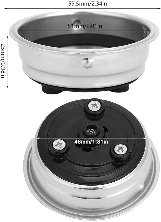 2-Pack Pressurized Coffee Filter Basket 51mm Portafilter Basket for Espresso Machine Single and Double Serving(Detachable basket set)