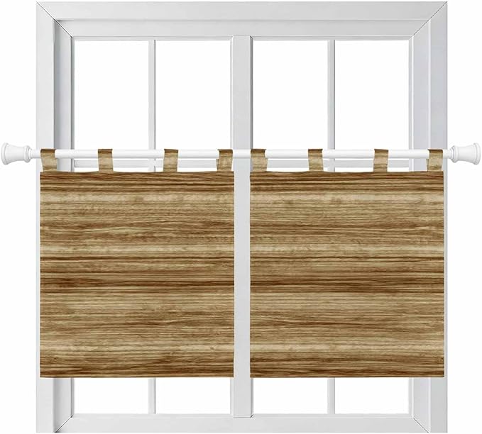 Vintage Western Kitchen Curtains 24 Inch Length, Small Window Curtains Tab Top, Rustic Farmhouse Wooden Grain Barn Door Light Filtering Short Window Treatments Tier Drapes 27.5"x24" 2 Panel
