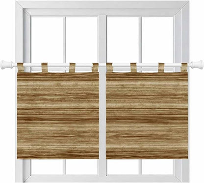 Vintage Western Kitchen Curtains 24 Inch Length, Small Window Curtains Tab Top, Rustic Farmhouse Wooden Grain Barn Door Light Filtering Short Window Treatments Tier Drapes 27.5"x24" 2 Panel