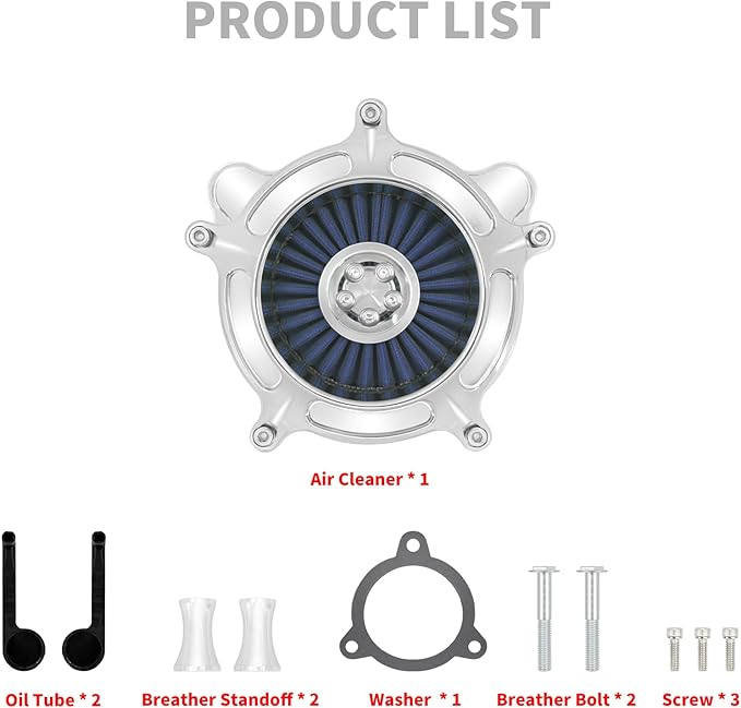 HDBUBALUS Motorcycle Air Filter Air Cleaner Intake System Cleaner Fit For Harley Dyna Softail Touring Trike 2008-2017 Chrome