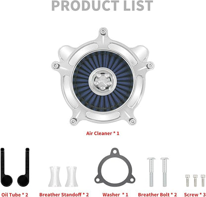 HDBUBALUS Motorcycle Air Filter Air Cleaner Intake System Cleaner Fit For Harley Dyna Softail Touring Trike 2008-2017 Chrome