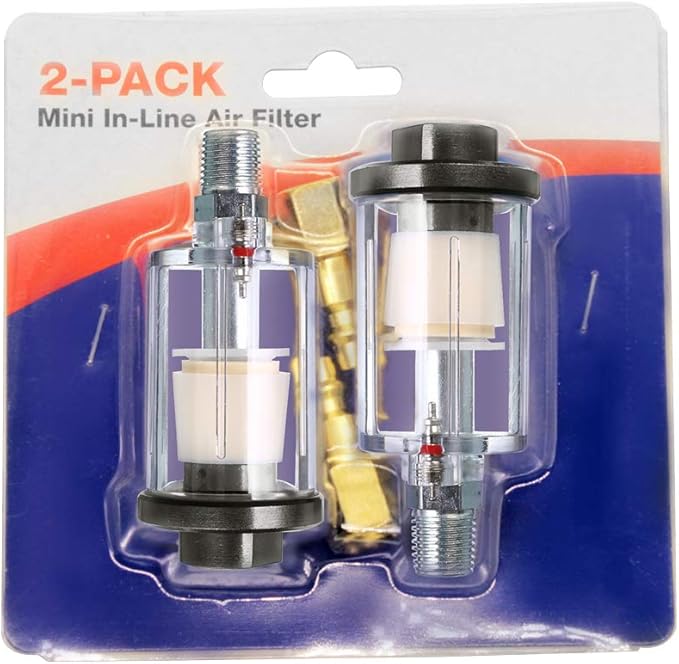 beduan Water Oil Separator Filter, 1/4" NPT Male and Female Thread Spray Gun Filters Air Compressor Fitting Compressed Black（Pack of 2）