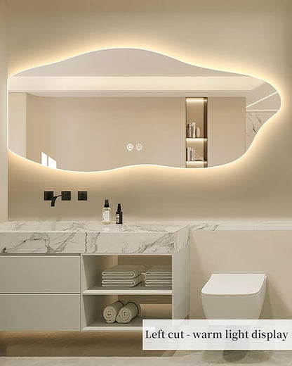JSLJDM 500 X1000 mm Illuminated Backlit LED Bathroom Mirror, Wall Mounted Multifunction Bathroom Vanity Mirror with Lights and Demister Pad, Energy-Saving Illuminated Smart Mirror