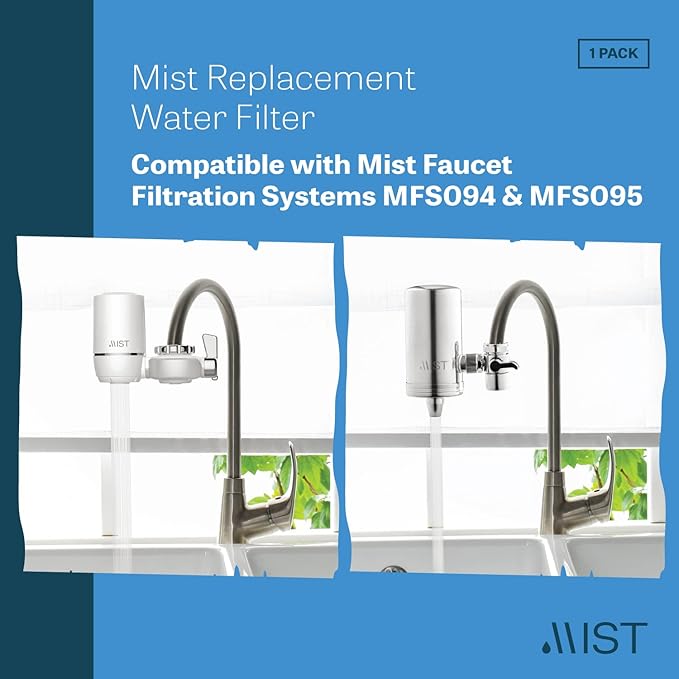 Mist- Water Filter for Sink Replacement Filter, RFMFS395 Replacement Filter for Faucet Mounted Filtration Systems, Replaces Mist MFS094, MFS095 & all Similar Designs, Tap Water Filter (3 Pack)…