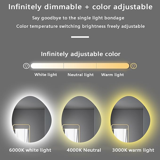 Illuminated LED Bathroom Mirror 500x800mm Wall Mounted Smart Vanity Mirror with Demister Pad Energy-Saving Three-Color Light Multifunctional Backlit Design