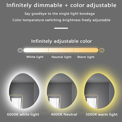 50x70cm LED Backlit Bathroom Mirror Wall-Mounted Smart Vanity Mirror with Demister Pad Energy-Efficient Three-Color Light Illuminated Bathroom Essential