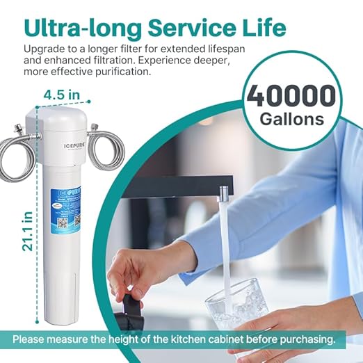 ICEPURE WFS5300A-20 5 Years or 40K Gallons Under Sink Water Filtration System, Ultra High Capacity NSF/ANSI CAN372 & 42 Certified, Direct Connect Drinking Faucet, Removes Chlorine, Odor, Heavy Metals