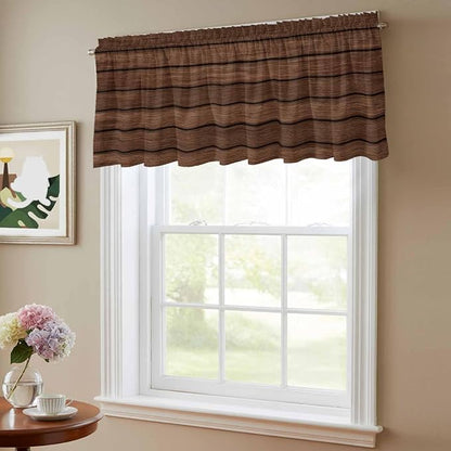 2 Pack Kitchen Valance for Windows, Farm Brown Wood Board Light Filtering Rod Pocket Valances Short Curtain, Vintage Farmhouses Barn Window Curtain for Bedroom Bathroom Living Room 42x12in