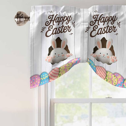 Grey Easter Tie Up Valance Curtains for Windows, Kitchen Curtains Window Shades, Spring Cartoon Bunny Colorful Eggs Wood Grain Light Filtering Roman Curtain Valances for Bedroom/Bathroom/Cafe 60"x18"
