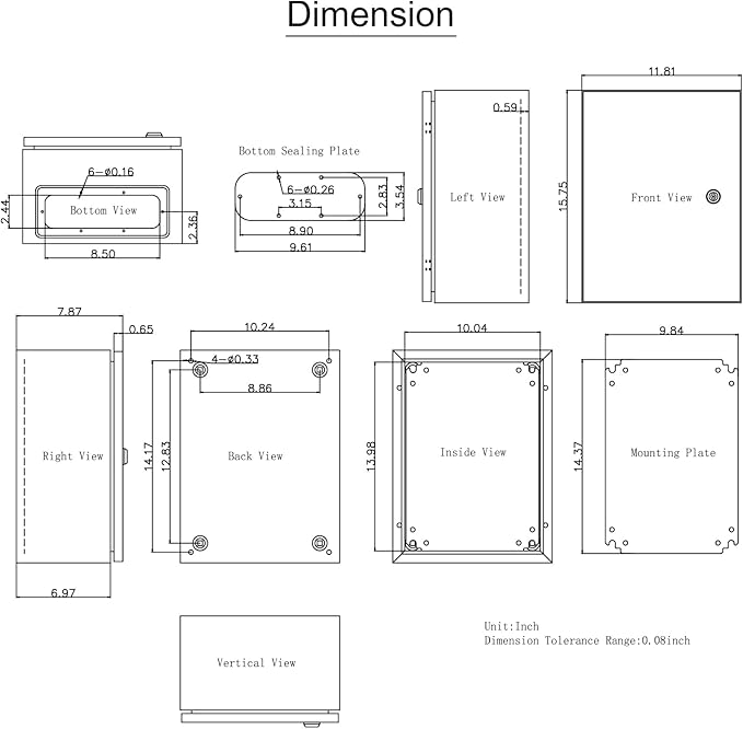 VEVOR NEMA Steel Enclosure, 16 x 12 x 8'' NEMA 4X Steel Electrical Box, IP66 Waterproof & Dustproof, Outdoor/Indoor Electrical Junction Box, with Mounting Plate