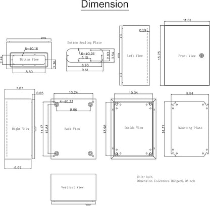 VEVOR NEMA Steel Enclosure, 16 x 12 x 8'' NEMA 4X Steel Electrical Box, IP66 Waterproof & Dustproof, Outdoor/Indoor Electrical Junction Box, with Mounting Plate