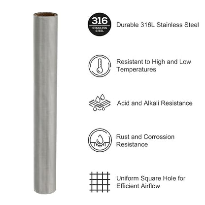 PATIKIL 40" L x 10" W Woven Wire Mesh, 200 Mesh 316L Stainless Steel Air Vent Filter Screen for Window Security Vent Cover Filtration Animals Fence