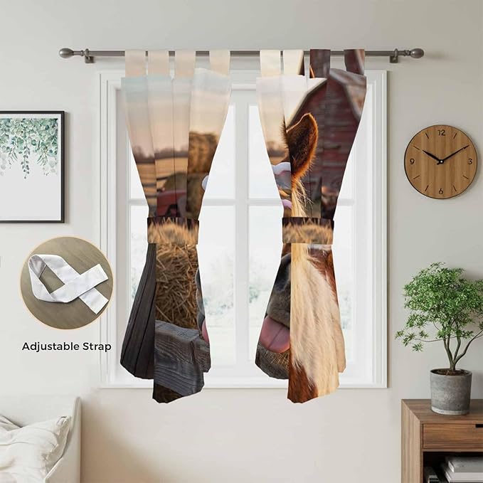 Farm Horses Bedroom Curtains 72 Inch Length, Window Curtains Tab Top, Farmhouse Barn Funny Animals Butterfly Light Filtering Window Treatments Drapes 52"x72" 2 Panel
