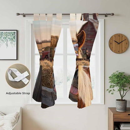 Farm Horses Bedroom Curtains 72 Inch Length, Window Curtains Tab Top, Farmhouse Barn Funny Animals Butterfly Light Filtering Window Treatments Drapes 52"x72" 2 Panel