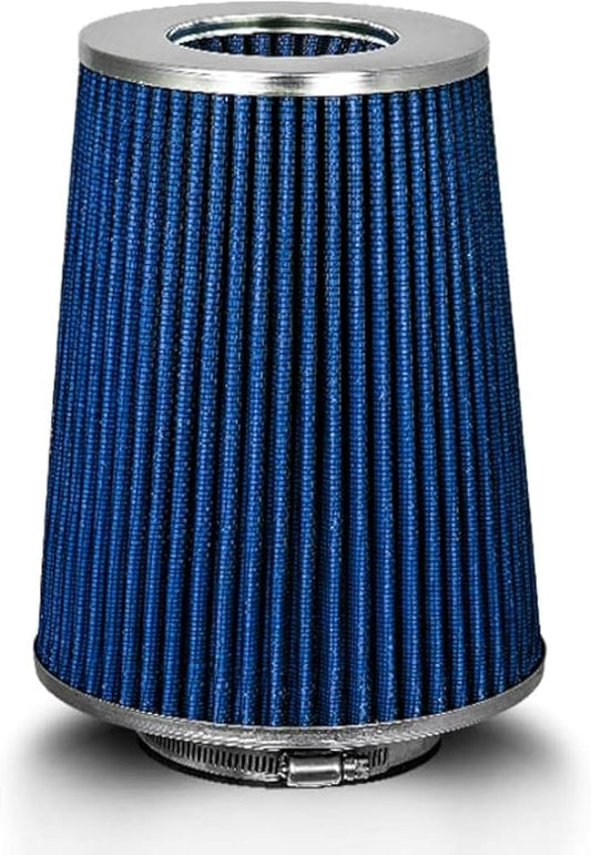 BLUE 3.5" 89 mm Inlet Truck Air Cone Replacement Performance Washable Clamp-On Dry Air Filter (8" Tall)