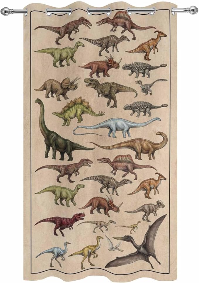 Vintage Outdoor Curtains for Patio Dinosaurs Biographies Retro Waterproof Outside Curtains with Grommet Top Weatherproof Curtain for Cabana Pergola Gazebo, 1 Panel, 54" W x 108" L