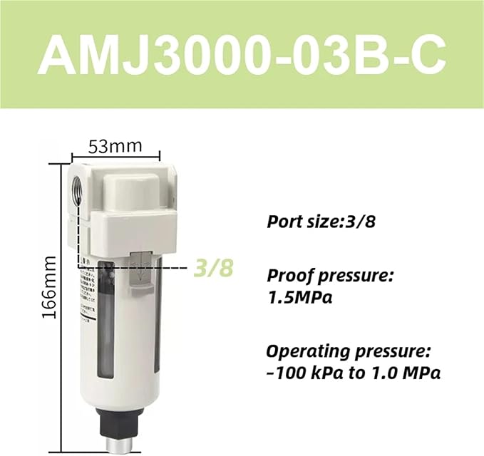 Vacuum Water Droplet Separator Pipeline Filter AMJ AMJ3000-03B AMJ4000-04B-C 1Pcs(AMJ3000-03B-C)