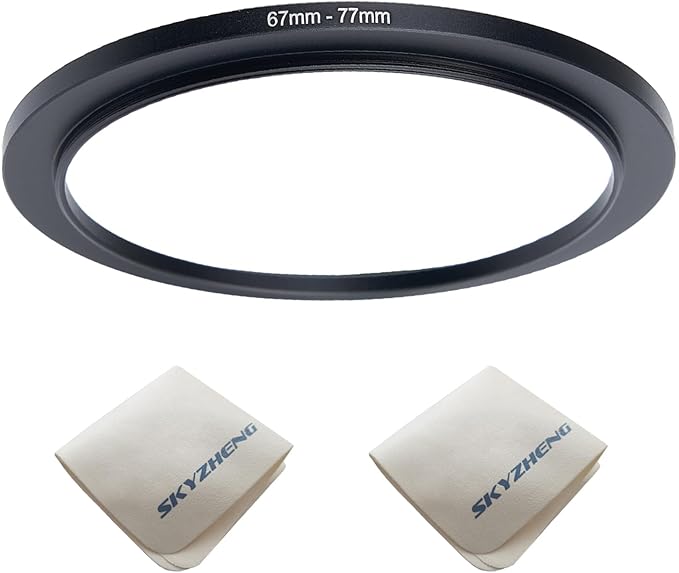 67mm Lens to 77mm Camera Lens Adapter 67mm to 77mm Step Up Ring Adapter Ring for All Brands of UV ND CPL, with Premium Lens Wiping Cloth 2 Pack (67mm-77mm)